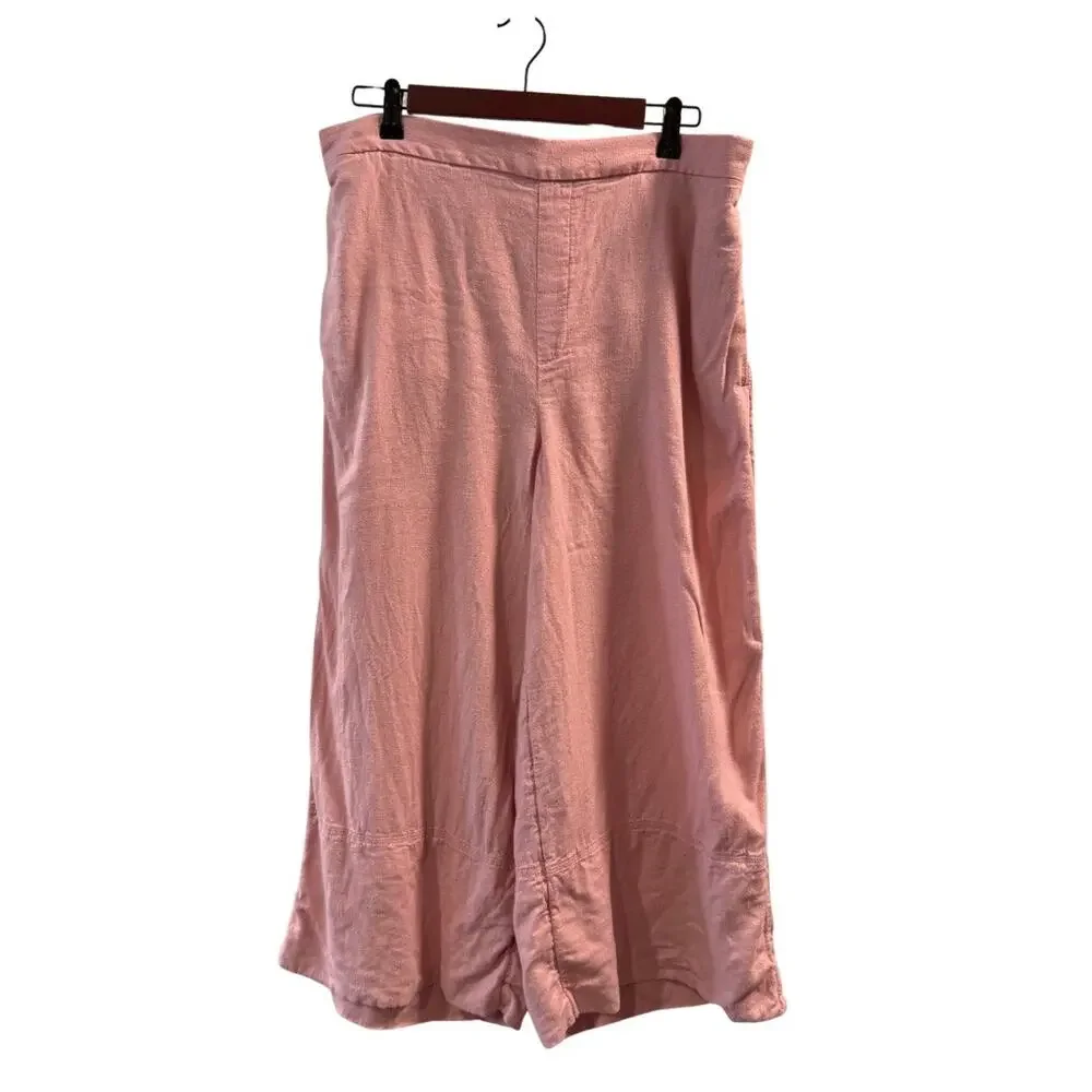 Banana Republic Women’s Pink Wide Leg Cropped Linen Blend Pants Size L